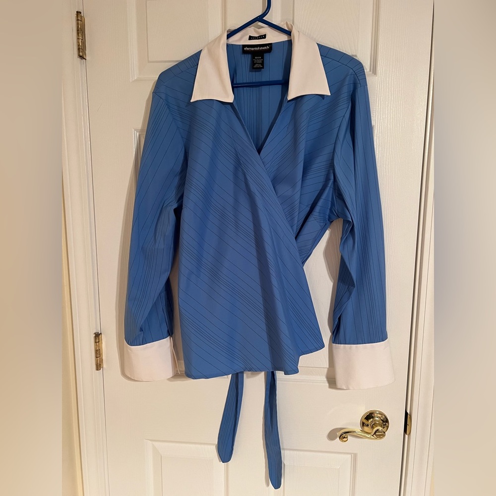 Elemental Stretch Surplice Blue Pinstripe Blouse